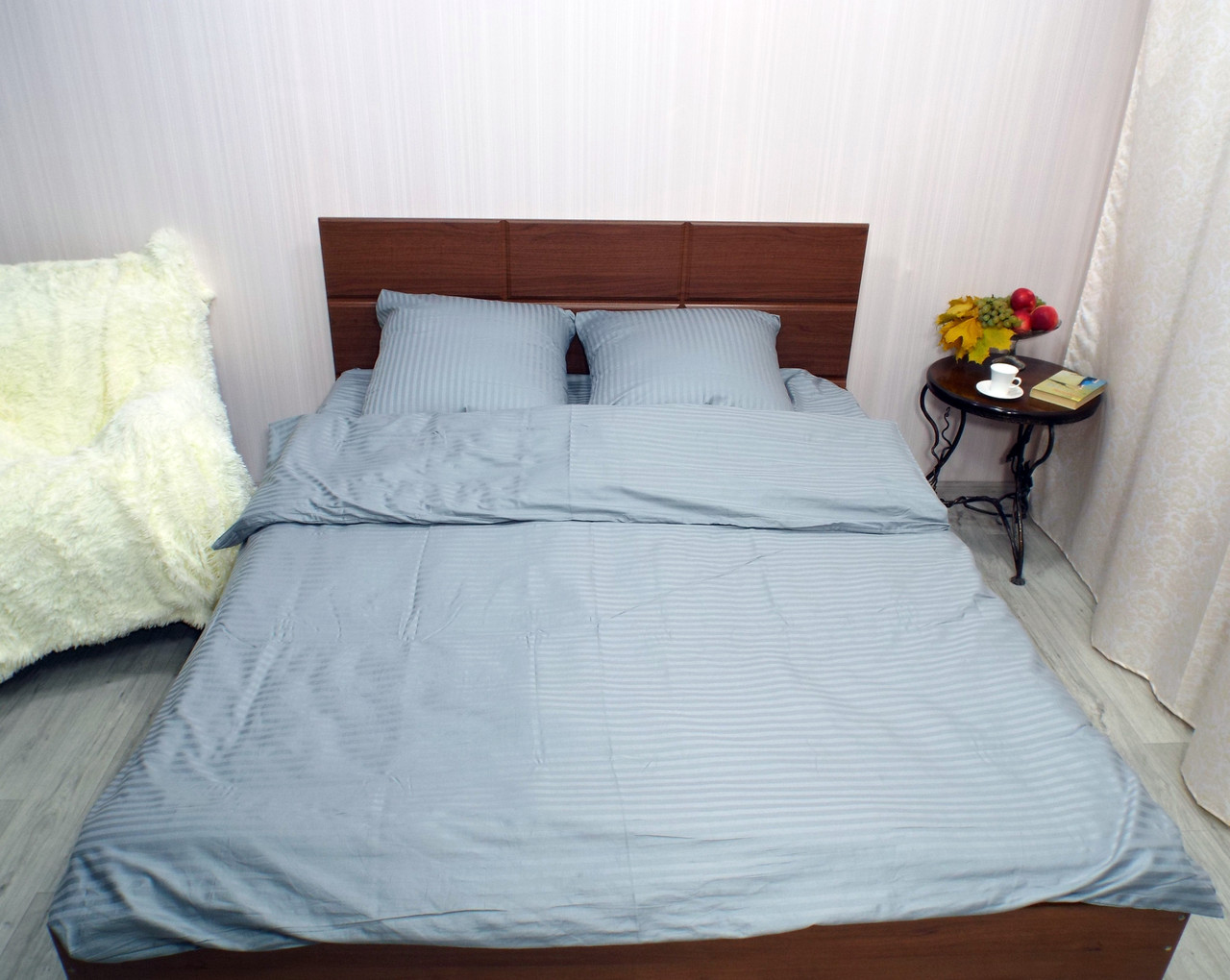 Постільна білизна сатин страйп Сірий, фото 1