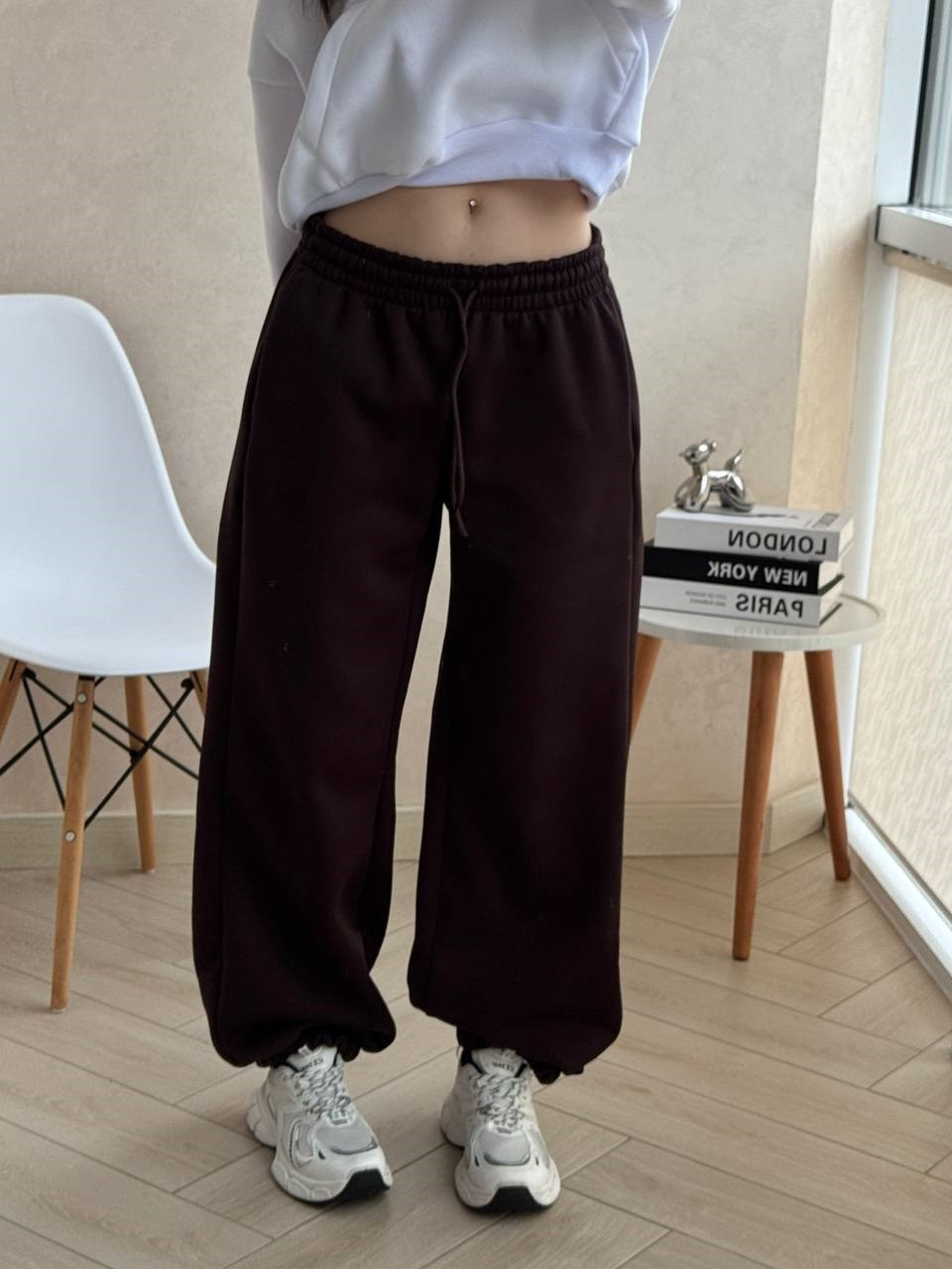 Жіночі теплі джоггери на флісі 42–48 Oversize шоколад, фото 1