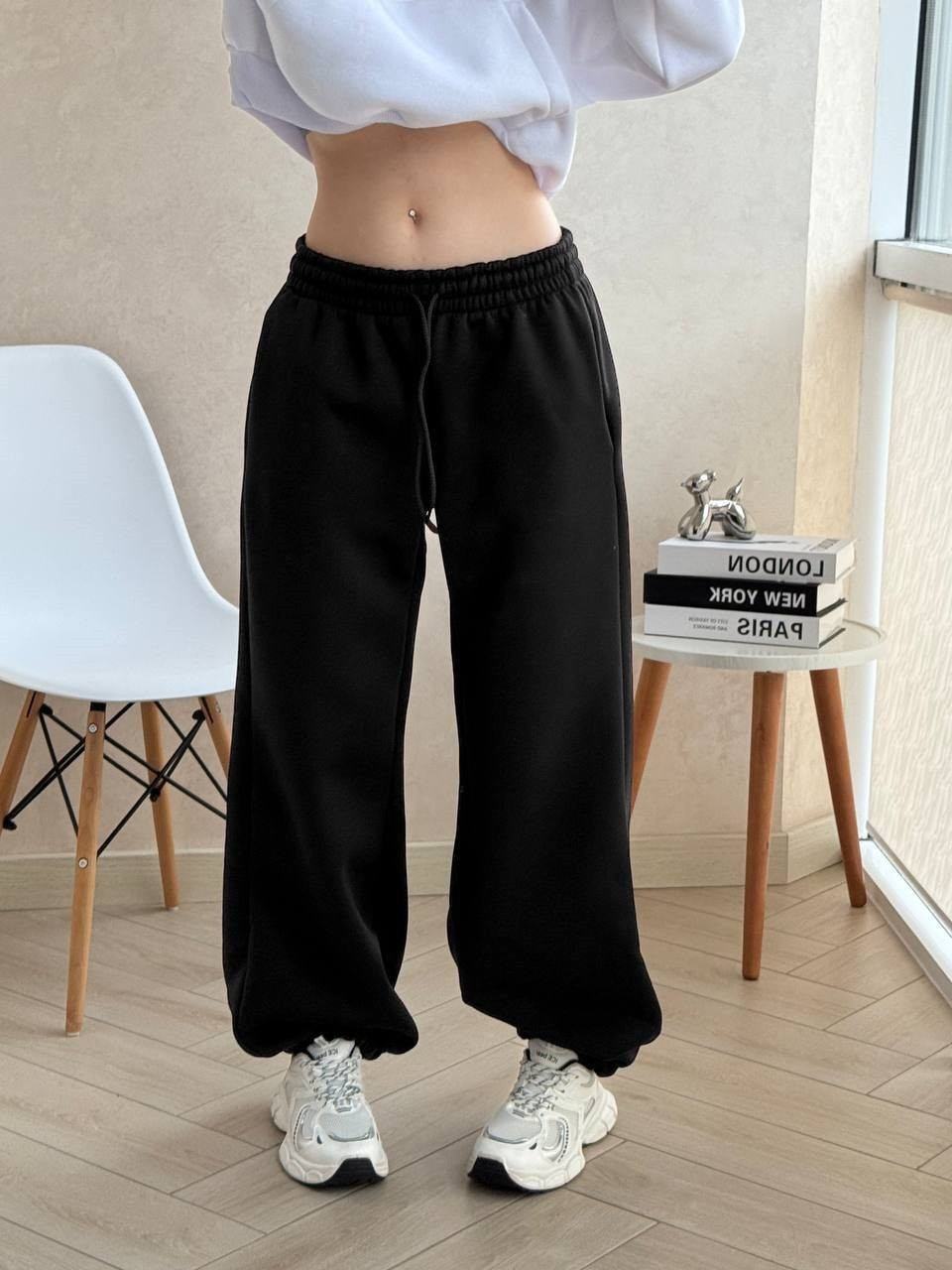 Жіночі теплі джоггери на флісі 42–48 Oversize чорний, фото 1