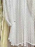 Готова тюль ажурна молочна сіточка 2,80 м × 1,80 м із петлями під трубу, фото 6