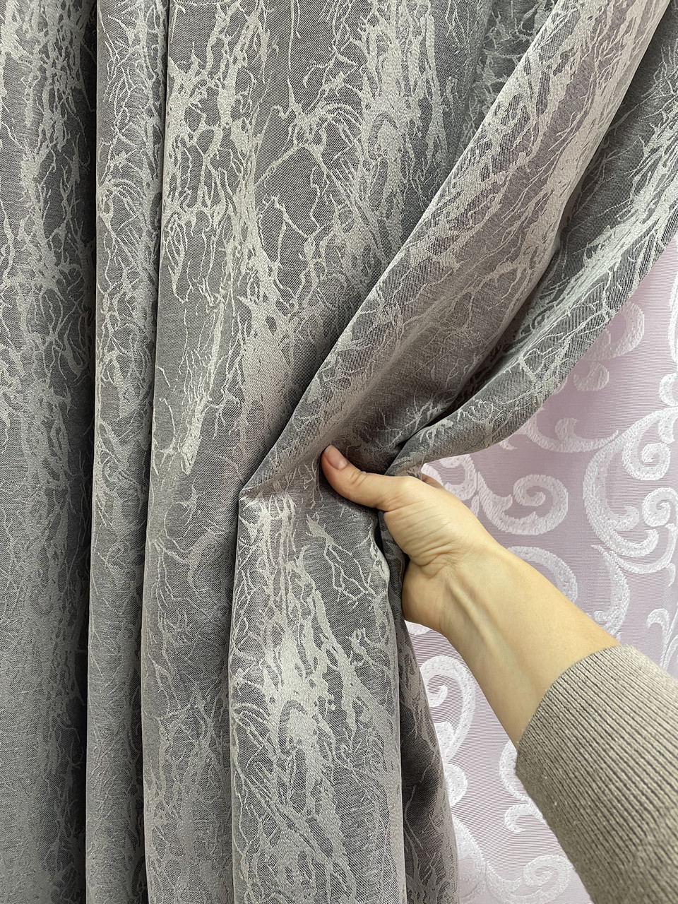 Готова штора 1,40 х 2,50 м мармур сірий софт/котон, фото 1