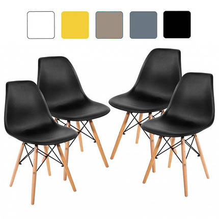 Стілець кухонний зі спинкою Bonro B-173 FULL KD чорний (набір 4 шт на ніжках, пластикове сидіння для кухні, дому, їдальні, фото 1