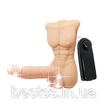 Реалістичний фалоімітатор з мультишвидкісною вібрацією та торсом Temptation Bigger Man Vibrating Dildo Flesh, фото 4