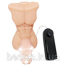 Реалістичний фалоімітатор з мультишвидкісною вібрацією та торсом Temptation Bigger Man Vibrating Dildo Flesh, фото 5