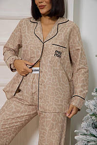 Піжама miu miu бежева жіноча комфортна домашня одяг для сну піжамний комплект