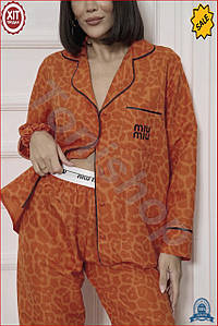 Піжама miu miu помаранчева жіноча комфортний одяг для сну та відпочинку піжама для дому