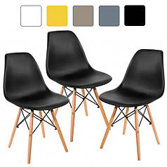 Стілець кухонний зі спинкою Bonro B-173 FULL KD чорний набір 3 шт на ніжках, пластикове сидіння для кухні, дому, їдаль