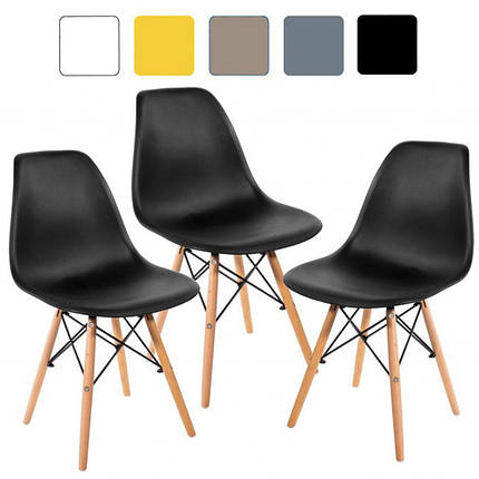 Стілець кухонний зі спинкою Bonro B-173 FULL KD чорний набір 3 шт на ніжках, пластикове сидіння для кухні, дому, їдаль, фото 1