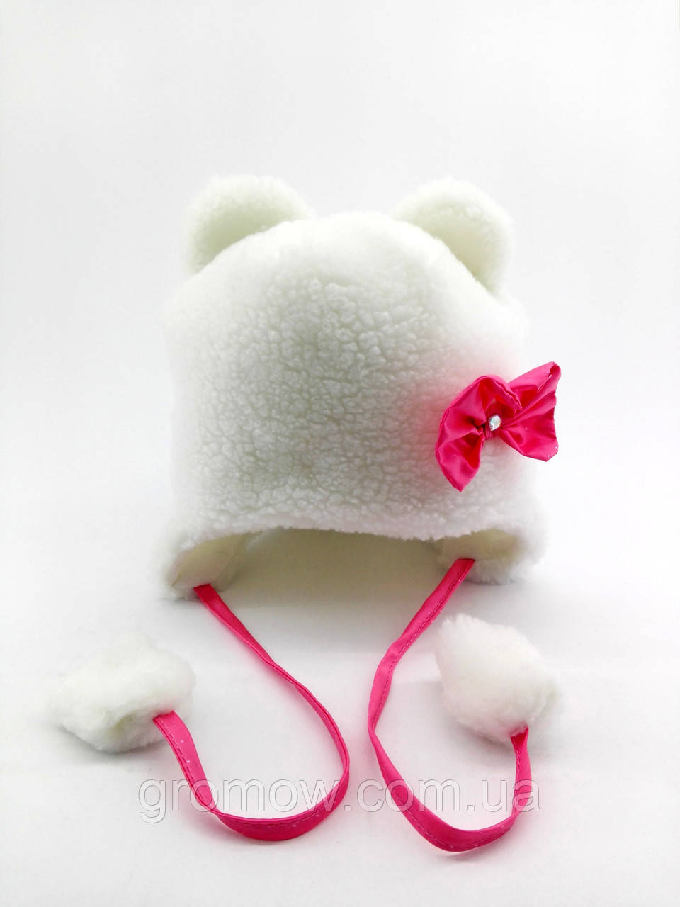 Оптом шапка дитяча 46-48 розмір хутряна вушками шапки головні убори дитячі опт білий (ОРШ51), фото 1