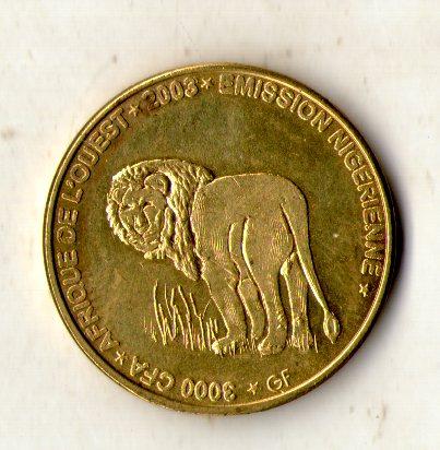 Нігер Західна Африка 3000 франків - 2 африка 2003 Лев Бронза, 10.5g, ø 27.4mm №2587, фото 1