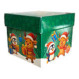 Новорічна коробка для цукерок до 700 г Зелена коробка кубик, фото 2