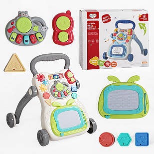 Дитячі ходунки 368-16 B, підсвічування, піаніно, сортер, шестерні, брязкальце, пальчикова гра, дощечка для малювання, обтяжувач