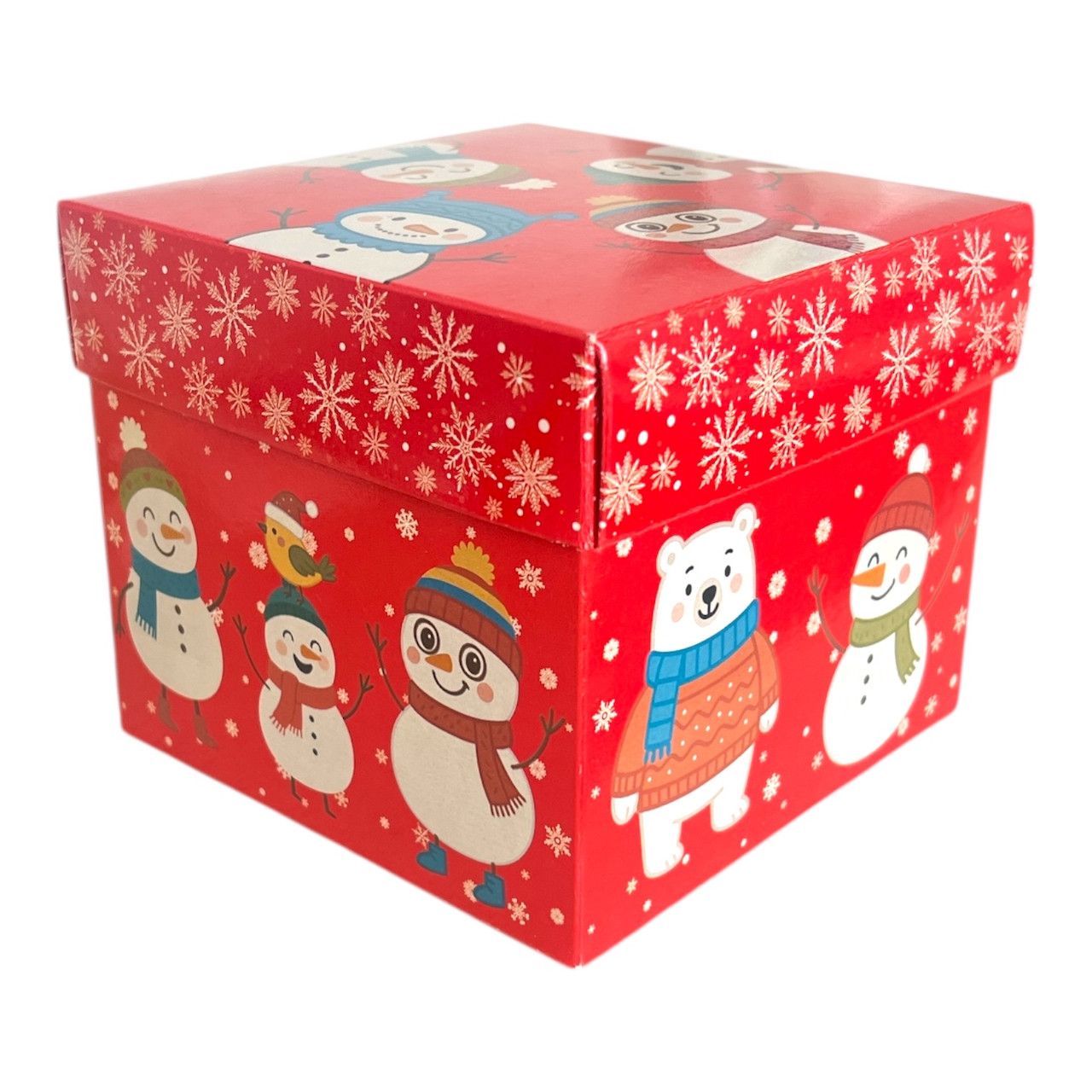 Новорічна коробка для цукерок до 700 г Червона коробка кубик, фото 1