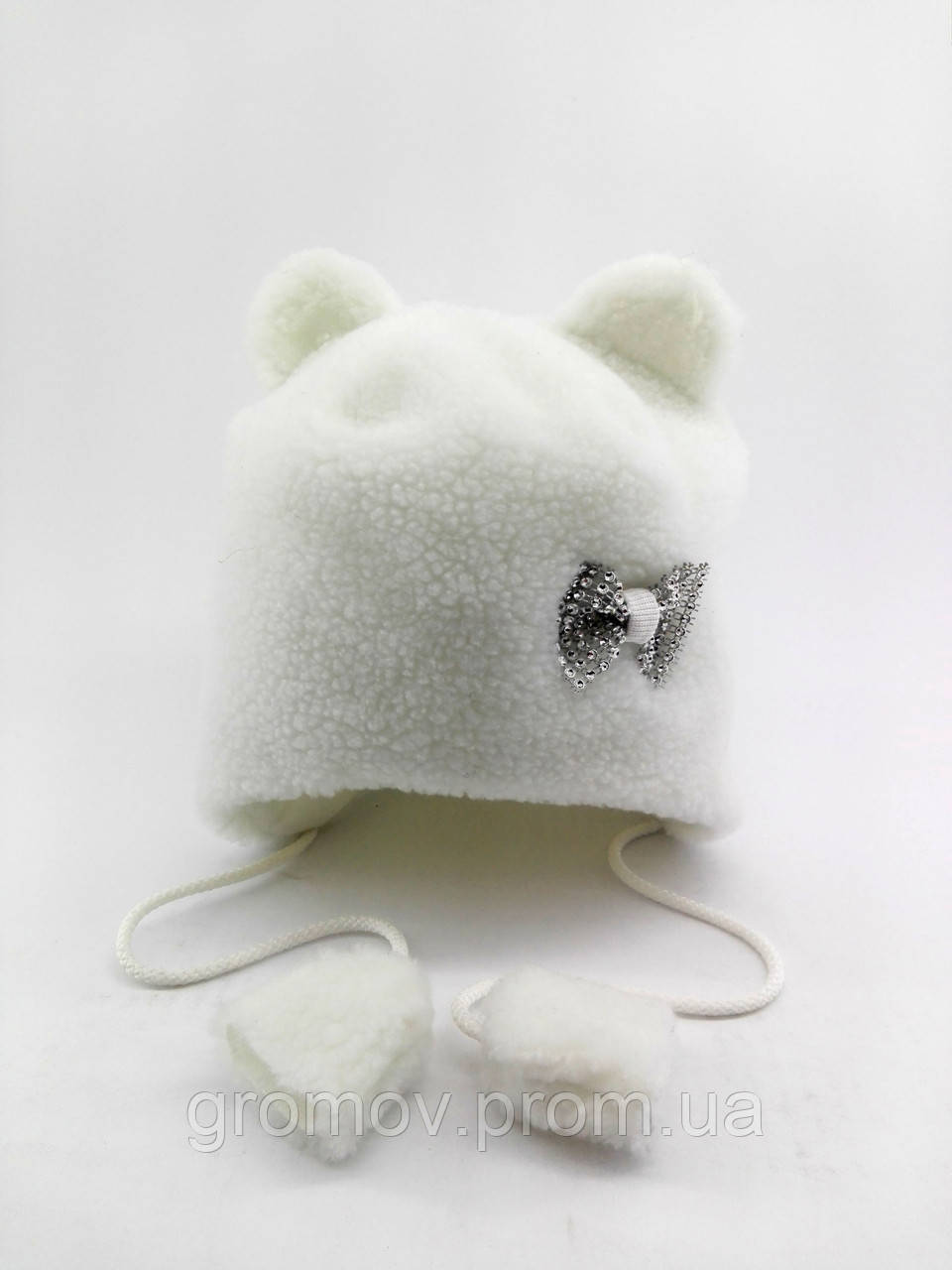 Оптом шапка дитяча 46-48 розмір хутряна вушками шапки головні убори дитячі опт білий (ОРШ19), фото 1