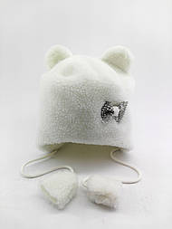 Оптом шапка дитяча 46-48 розмір хутряна вушками шапки головні убори дитячі опт білий (ОРШ19)