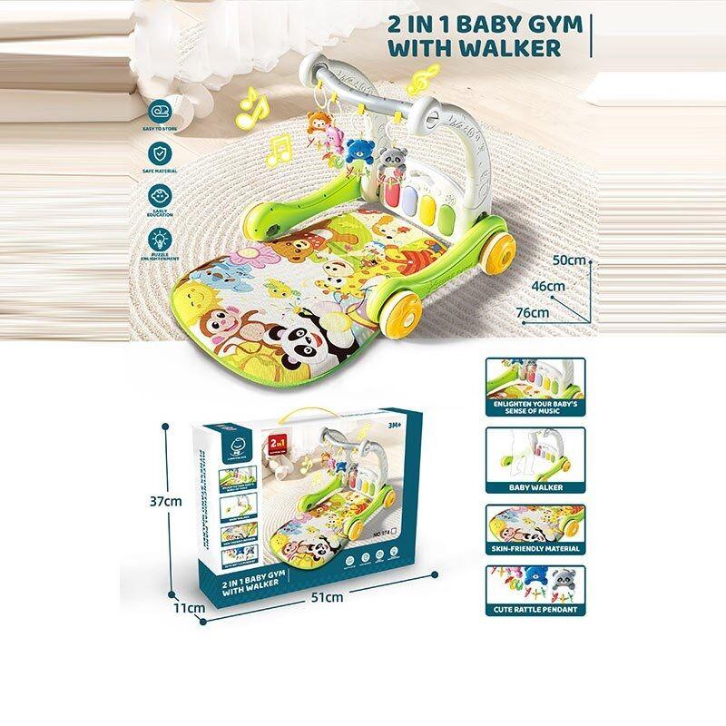 Дитячі ходунки 974 килимок, піаніно, ноти, звуки тварин, мелодії, підсвічування, 4 підвіски, брязкальця, фото 1