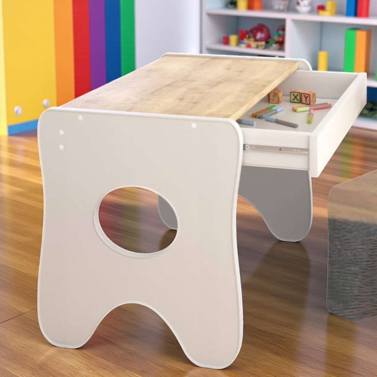 Столик в дитячу кімнату білий з шухлядою дитячий стіл для гри та навчання малюку, фото 1