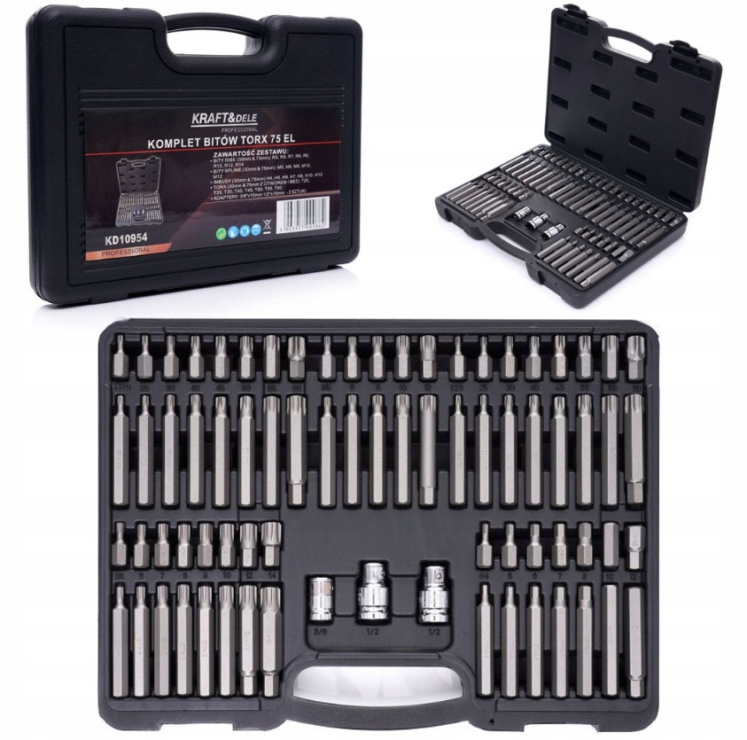Набір шестигранних ключів 75ел. TORX SPLINE RIBE KD10954 в пластиковій валізі
