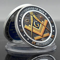 Сувенір пам'ятна монета «Братство людей» масонська символіка (сильвер)