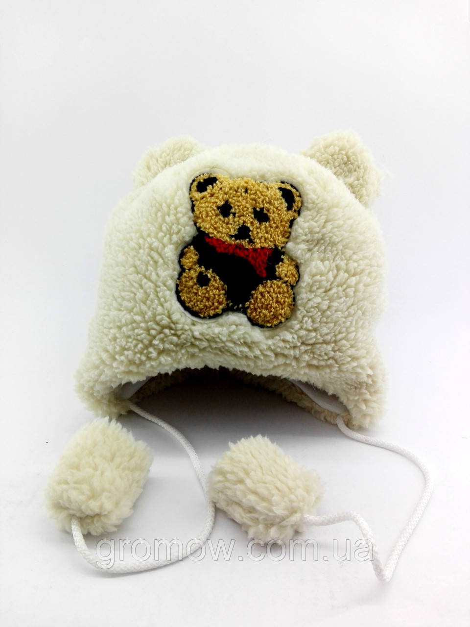 Оптом шапка дитяча 46-48 розмір хутряна вушками шапки головні убори дитячі опт молочний (ОРШ54), фото 1