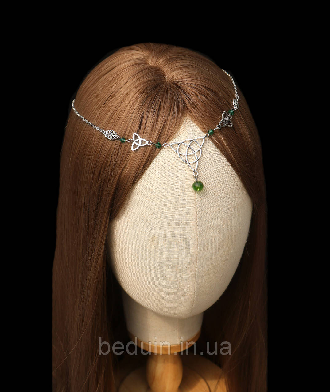 Ельфійська тіка, прикраса на голову "Хайді" тіара - зелені намистини Aushal Jewellery