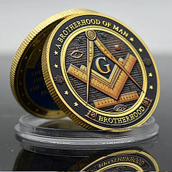 Сувенір пам'ятна монета «Братство людей» масонська символіка (голд)