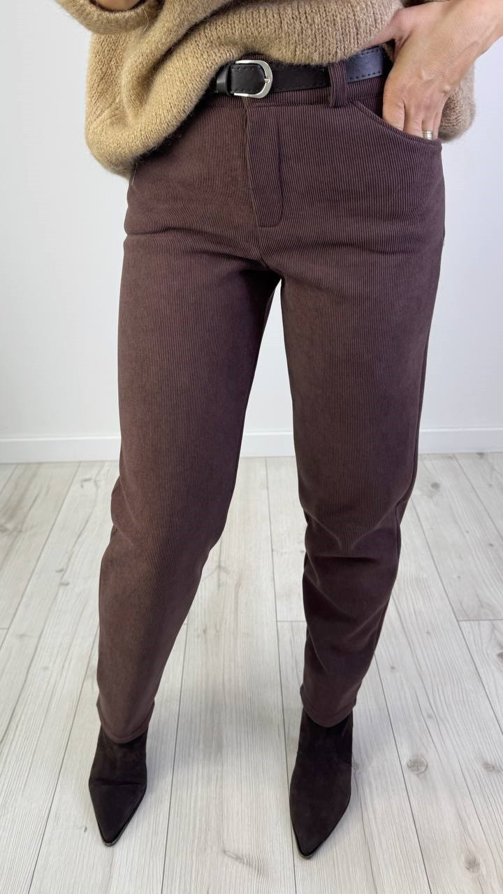 Жіночі теплі штани з вельвету на флісі шоколад 42,44,46,48,50,52,54,56,58,60, фото 1
