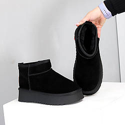 Низькі чорні уги натуральна замша на потовщеній підошві 38