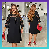 Чорна сукня батал святкова жіноча великий розмір трапеція вільна вечірня нарядна