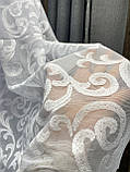 Тюль жакардовий білий із візерунком завиток, висота 2.10 м (на метраж), фото 4
