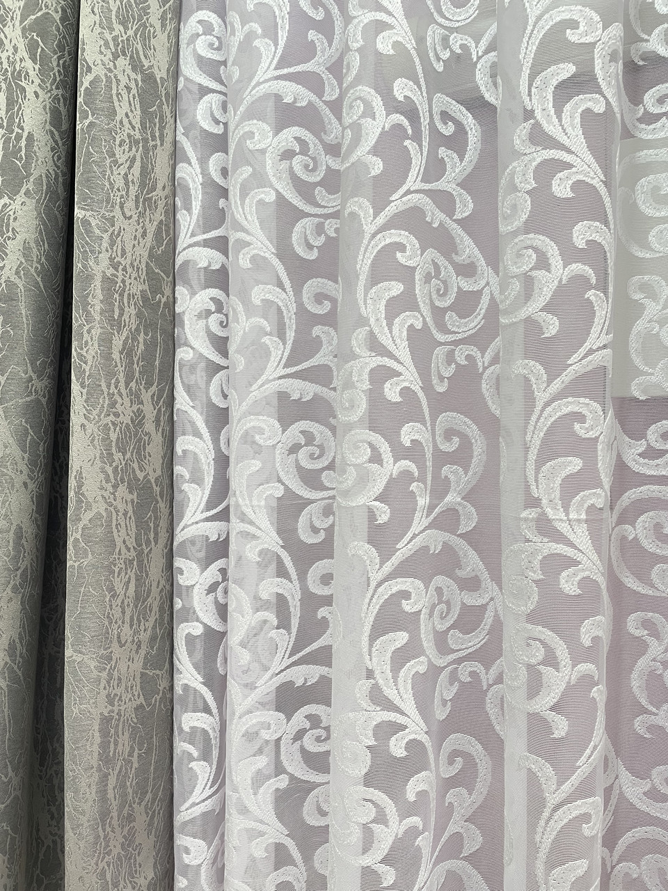 Тюль жакардовий білий із візерунком завиток, висота 2.10 м (на метраж), фото 1