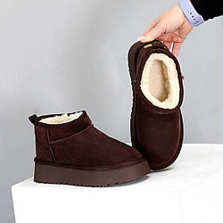 Низькі уги натуральна замша колір Шоколад на потовщеній підошві 38
