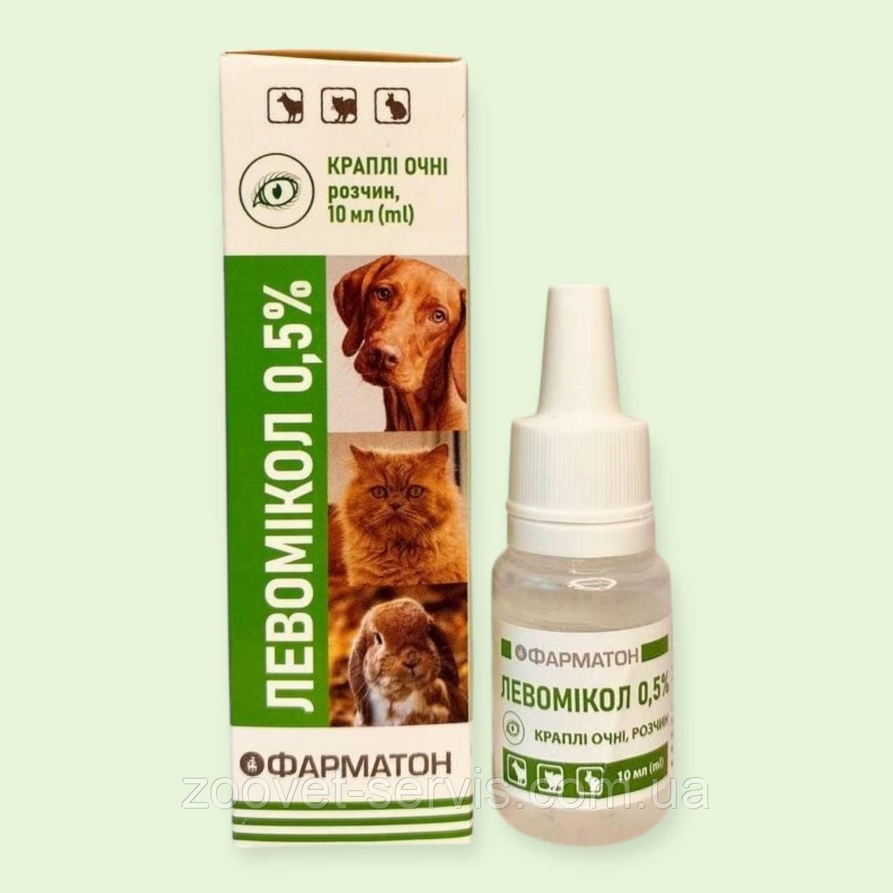 Краплі Левомікол очні для собак, кішок, гризунів 10 мл, фото 1