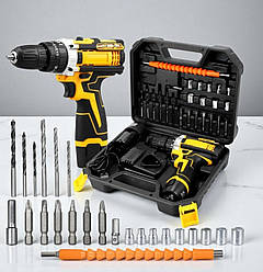 Акумуляторний шуруповерт 12V 2Ah (2 акумулятора) з насадками, в зручному кейсі