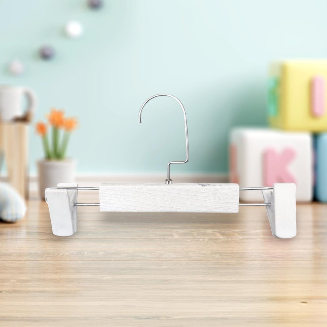 Дитячі плічки вішалки тремпеля 32 см білі з прищіпками з хромованим гачком для дитячого одягу упаковка 5 шт, фото 1