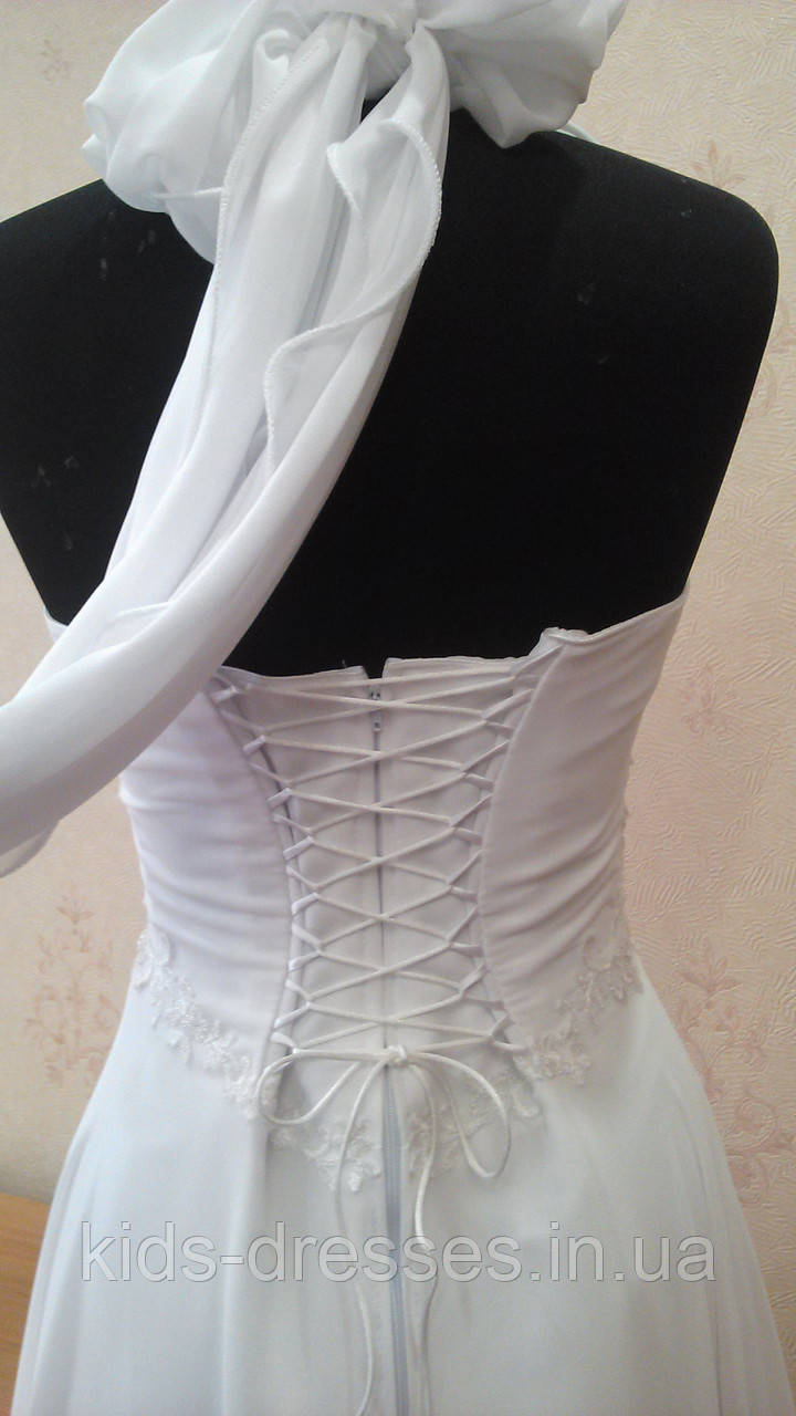 Воздушное белое свадебное платье в греческом стиле, А-силуэт, размер 48 - фото 7 - id-p486560462