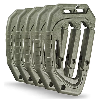 Карабін тактичний для кріплення MOLLE | Карабін пластиковий із додатковими кріпленнями Олива Набір 5 штук