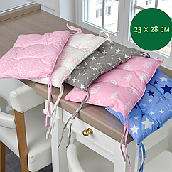 Подушка для дитячих стільців із зав'язками квадратна 23x28 см, м'який чохол накидка на квадратний дитячий стілець у кольорах