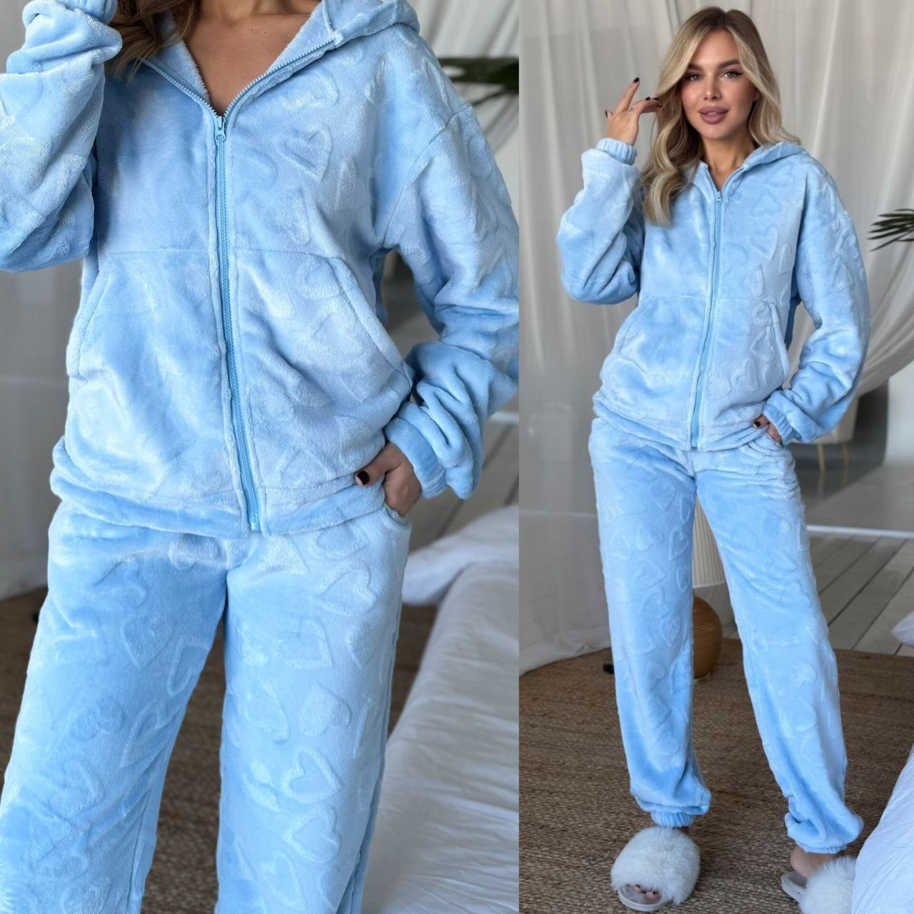 Махрова жіноча піжама Жіночий домашній одяг теплий Піжама осіння та зимова, фото 1