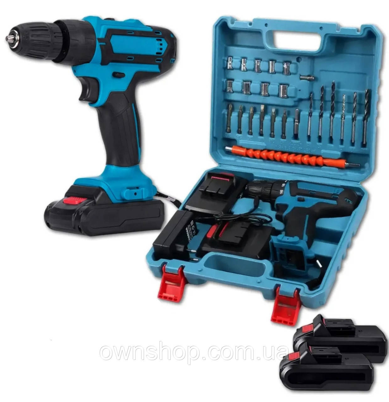 Акумуляторний шуруповерт 24V/5.0Ah з двома акумуляторами, кейсом та насадками, фото 1