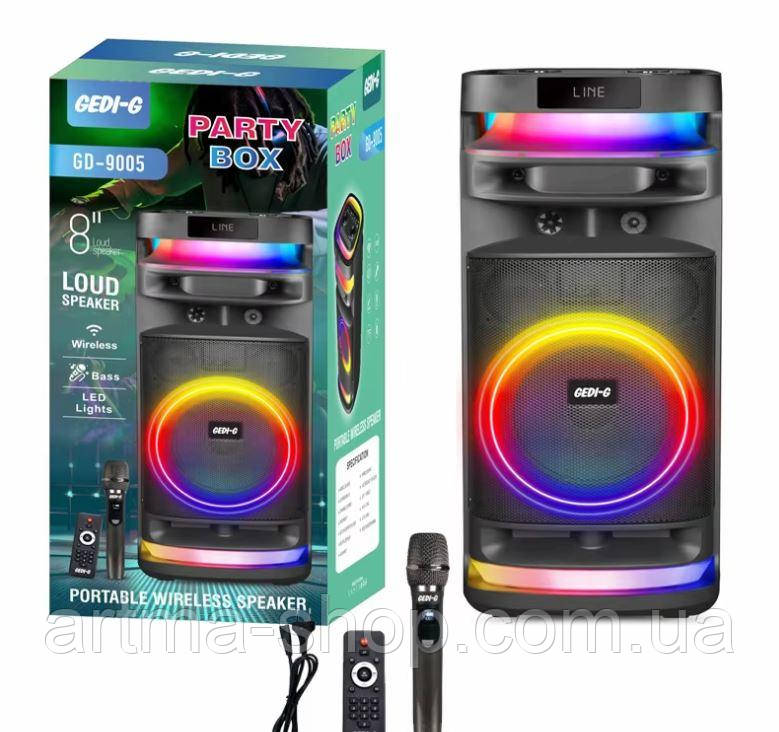 Акустична переносна Bluetooth колонка GD-9005 з радіомікрофоном 8" 50 Вт FM, USB, AUX, RGB (302*287*650 мм)