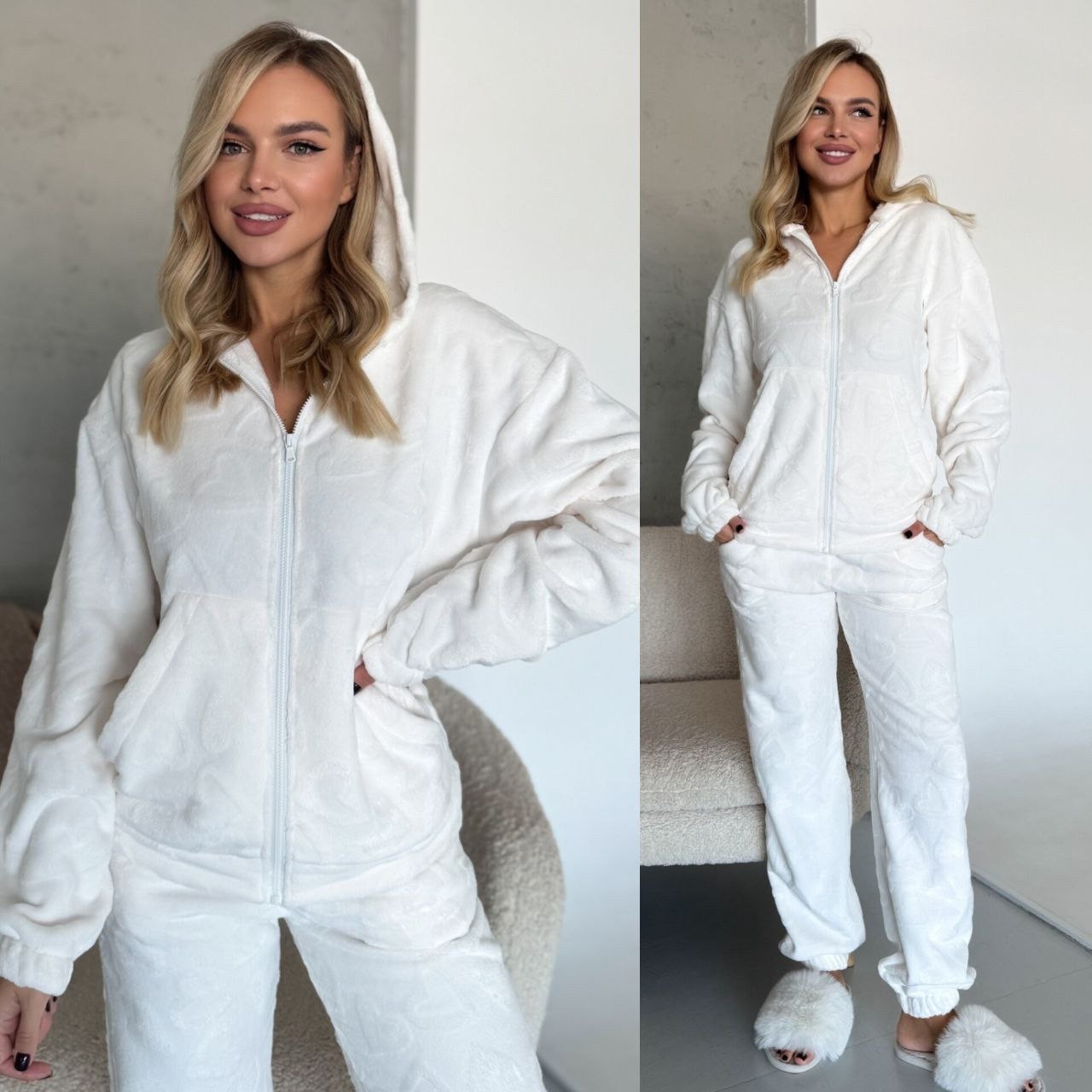 Махрова жіноча піжама Жіночий домашній одяг теплий Піжама осіння та зимова, фото 1