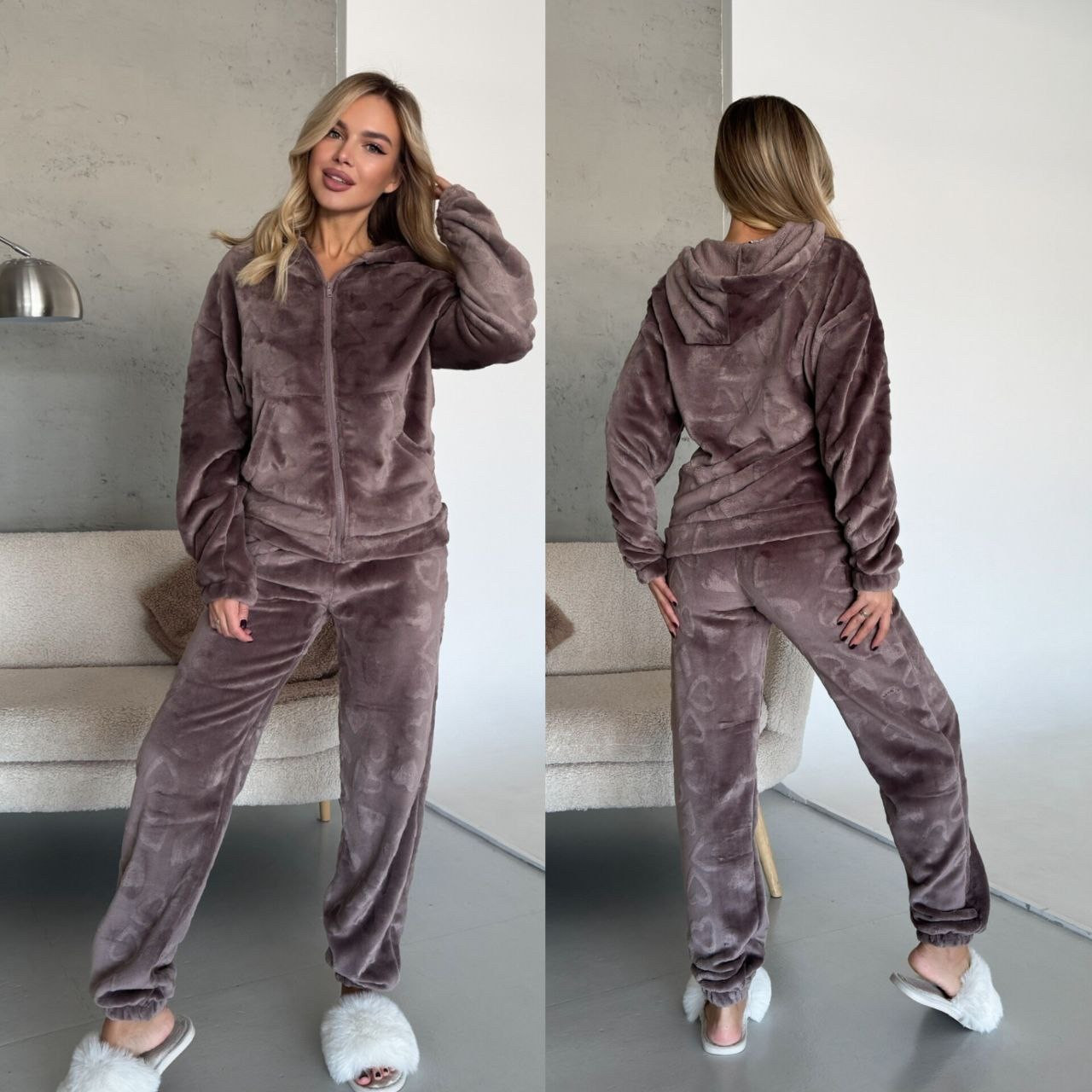 Махрова жіноча піжама Жіночий домашній одяг теплий Піжама осіння та зимова, фото 1