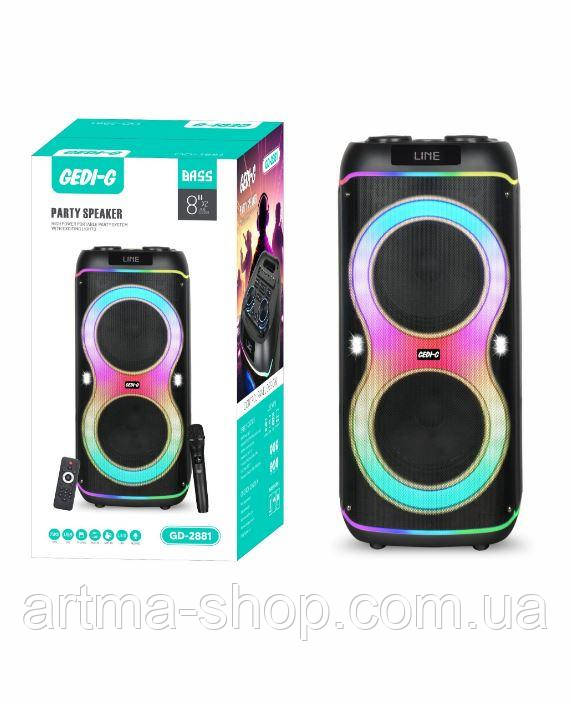 Акустична переносна Bluetooth колонка GD-2881 з радіомікрофоном 8" 50 Вт FM, USB, AUX, RGB (350*330*683 мм)