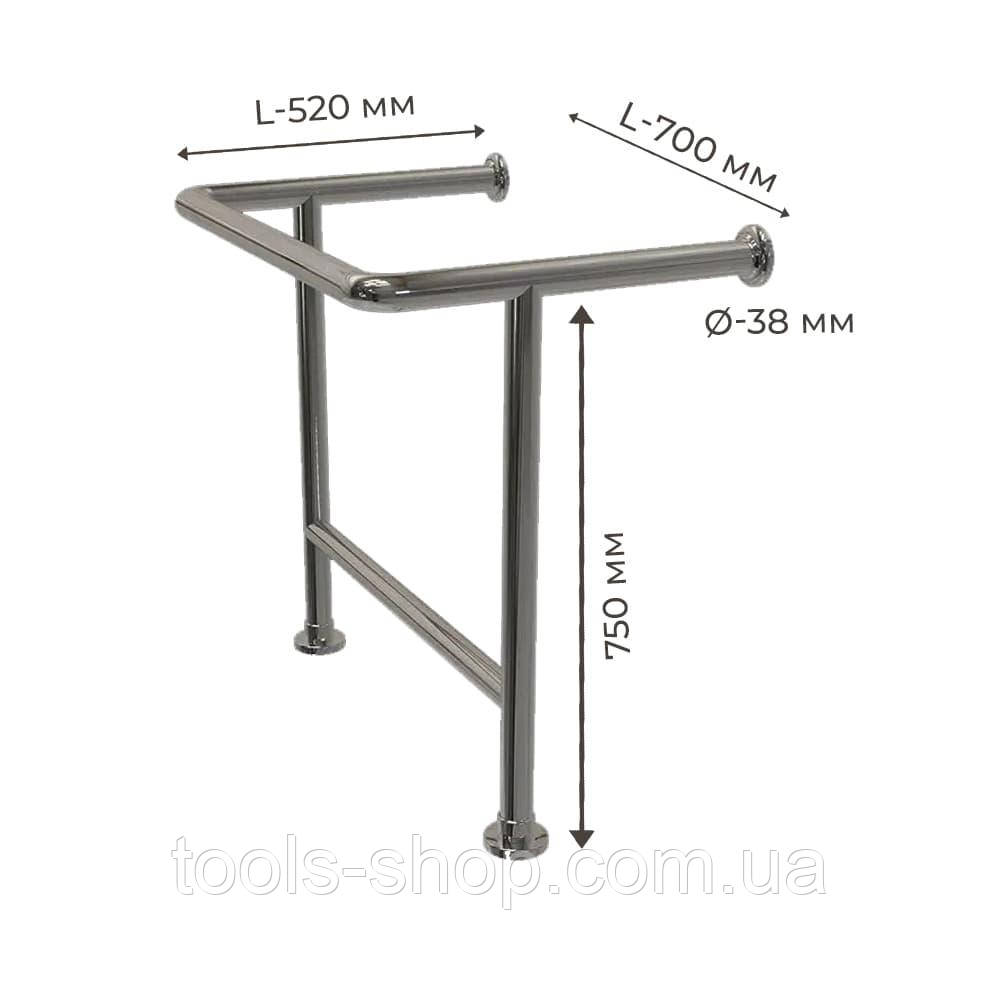 Поручень для людей з інвалідністю (МГН) для раковини підлогово-настінний INVO із захистом зливу, фото 1