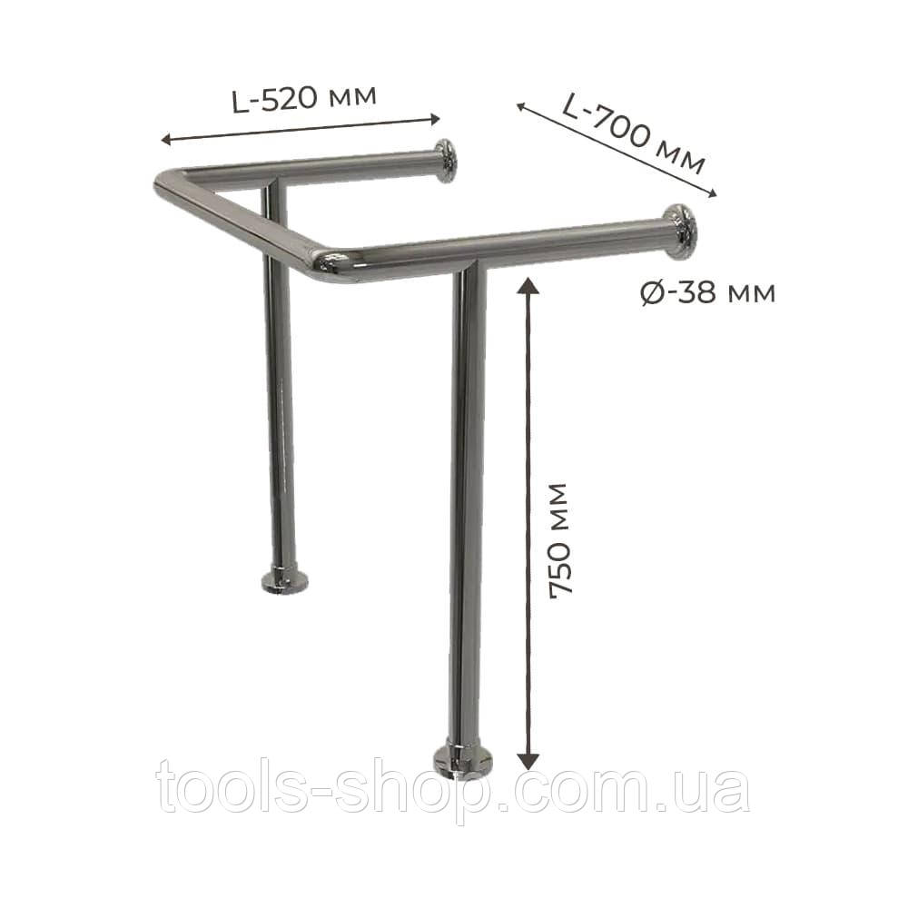 Поручень для людей з інвалідністю (МГН) у туалет для раковини підлогово-настінний INVO дві опори, фото 1