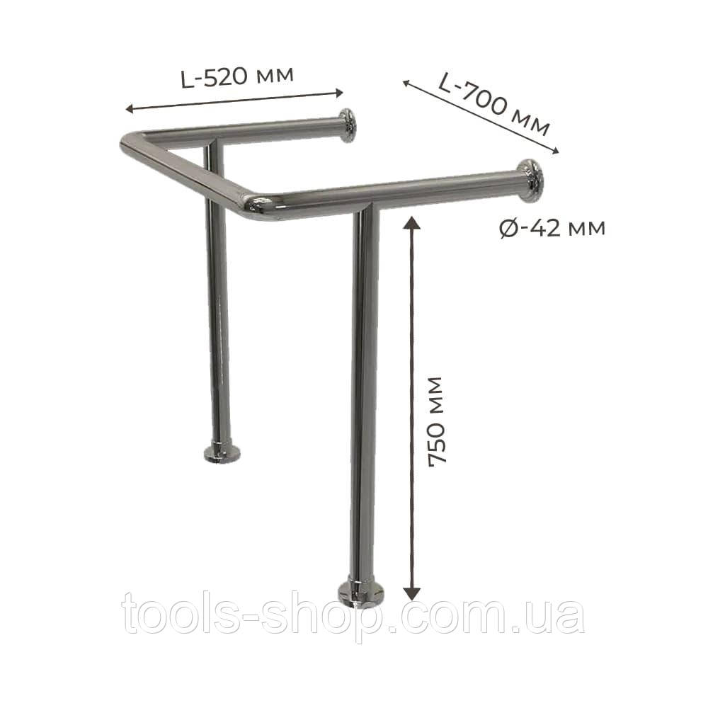 Поручень для людей з інвалідністю (МГН) у туалет для раковини підлогово-настінний INVO дві опори, фото 1