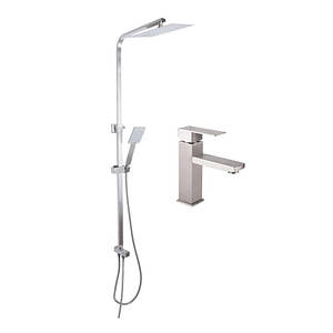 Акційний набір: Lidz Kubis 001F Змішувач для раковини (k35) Nickel + Lidz Kubis 1120 Душова стійка універсальна на два