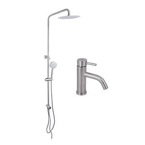 Акційний набір: Lidz Aria 0011F Змішувач для раковини (k35) Nickel + Lidz Aria 1120 Душова стійка універсальна на два