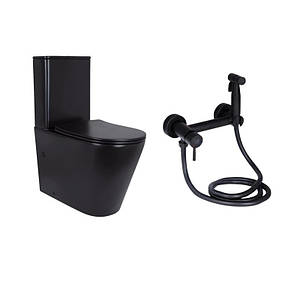 Комплект 2 в 1: унітаз підлоговий Qtap Scorpio Matt Black QT14226088AMB + набір гігієнічного душу Lidz Aria Black